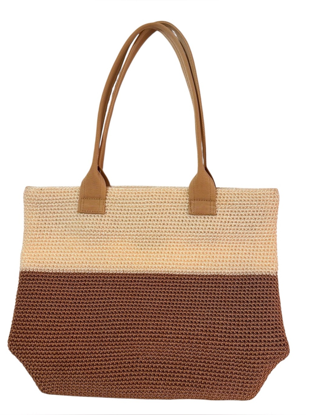 Elliott Lucca The Sak Crochet Knit Purse Tote Handbag Cream & Tan